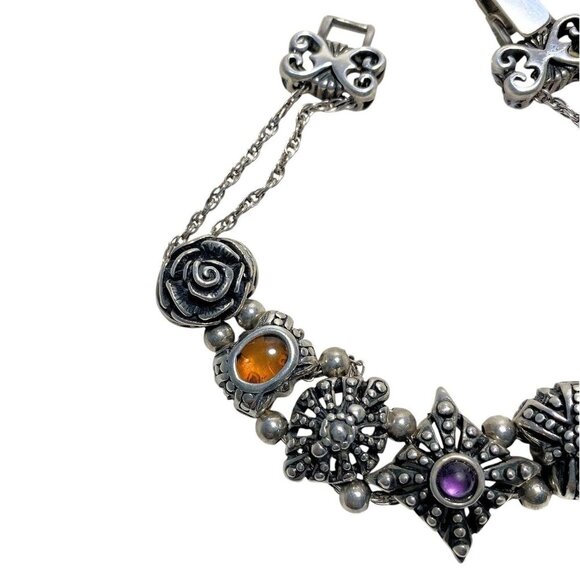 Vintage Victorian Sterling Silver Revival Slide Charm Bracelet w/ Travel Bag - Picture 5 of 9